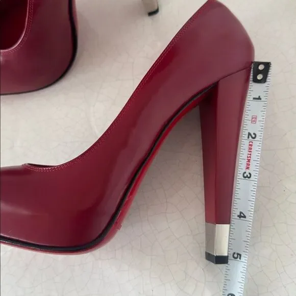 Gianmarco Lorenzi Bold Leather Red Heels Platform Square Toe Red Outsole Size 36 - Picture 7 of 14